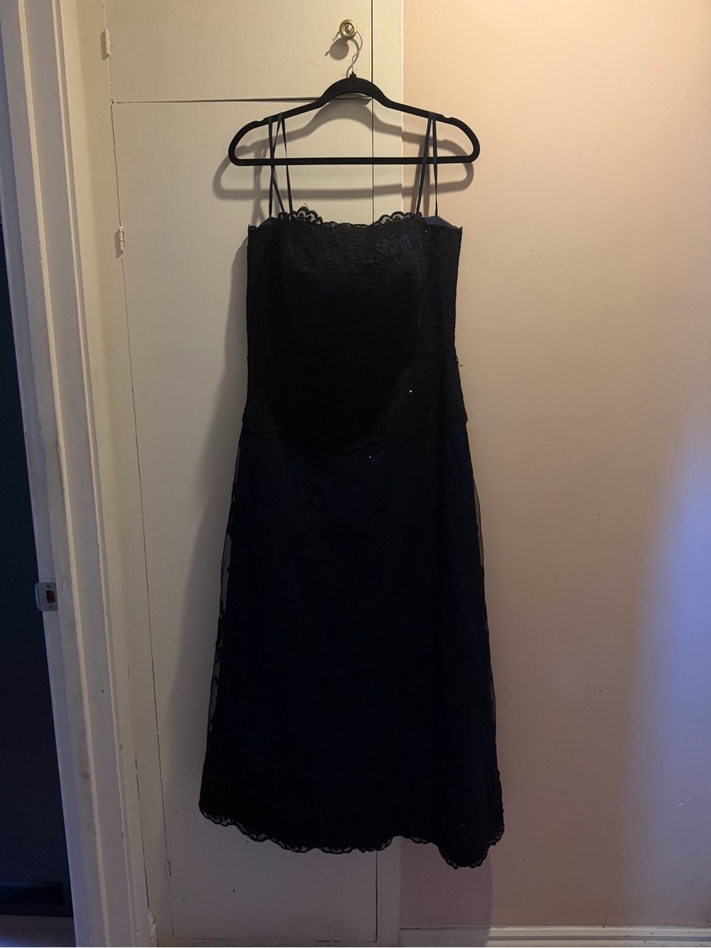 Elegant dark blue/black  Lace Slip Dress - Classic Women's Evening Dress